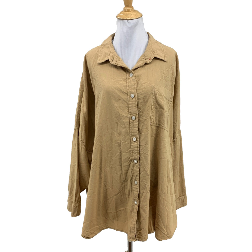 American Eagle Shirt Womens L Large Wheat Go Big Oversized Fit Button Up Pocket